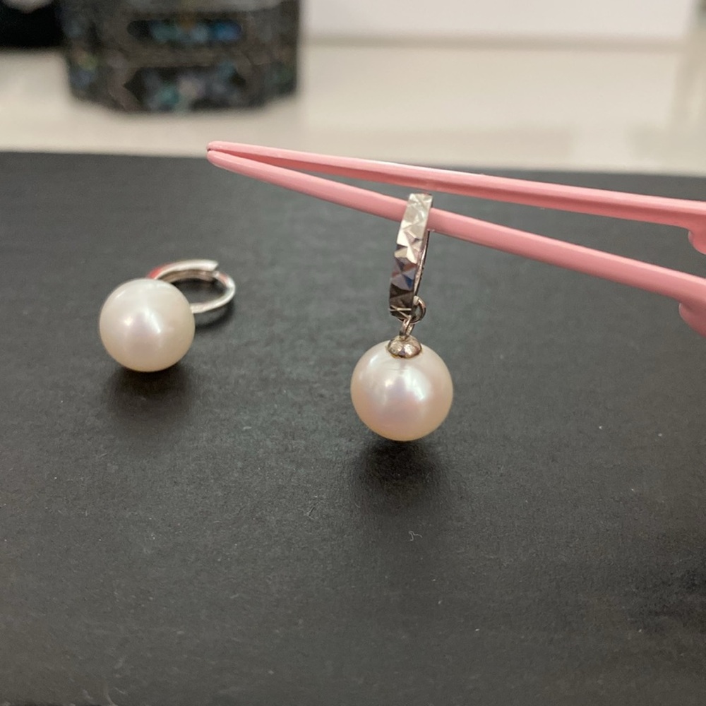 Elegant 925 Silver freshwater Pearl Drop hoop Earrings